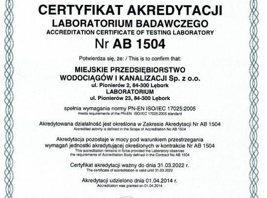 Nowe wydanie certyfikatu i zakresu akredytacji Laboratorium