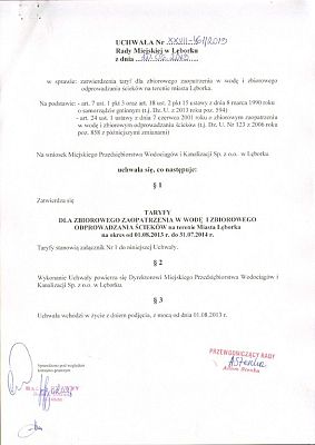 Nowa wysokość cen i stawek opłat za dostarczoną wodę.