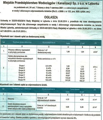 Nowa taryfa za dostarczoną wodę i odprowadzone ścieki.